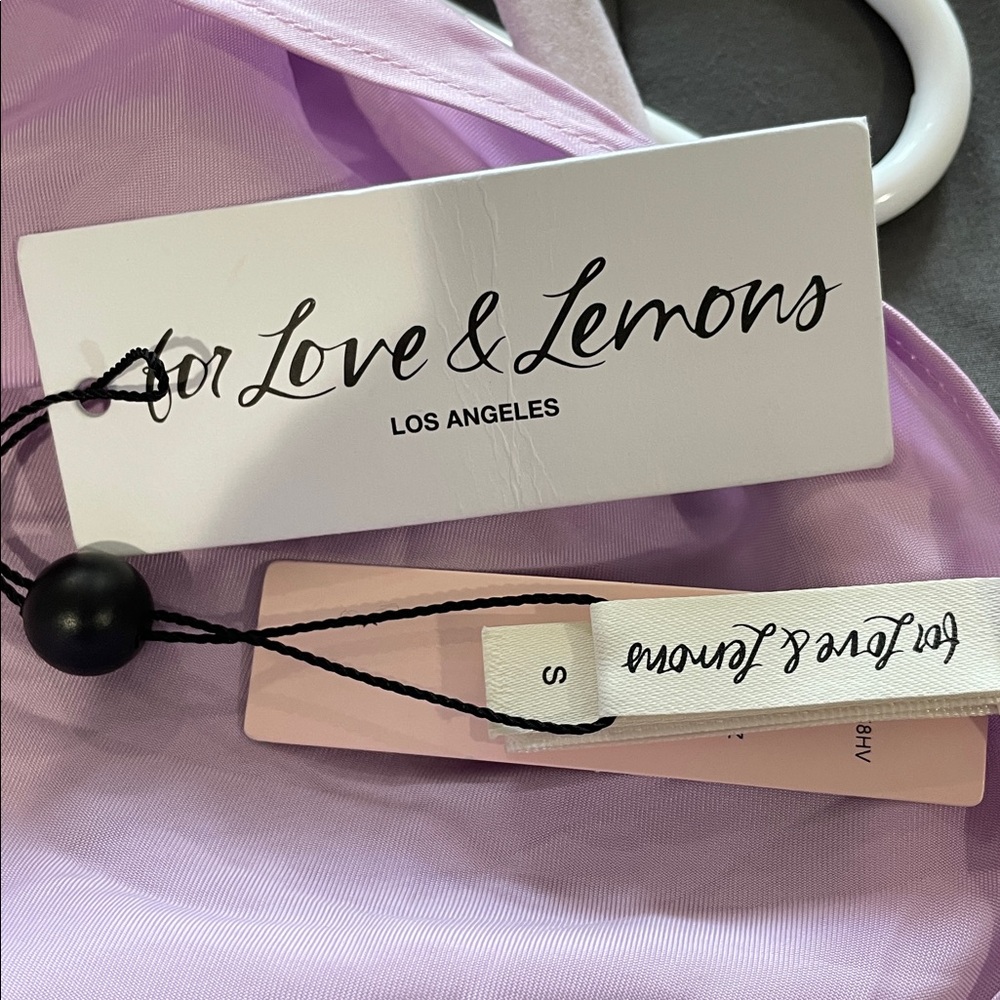 For Love & Lemons Lavender Slip Dress with Neon Yellow Trim- Size Small NWT - Picture 6 of 10